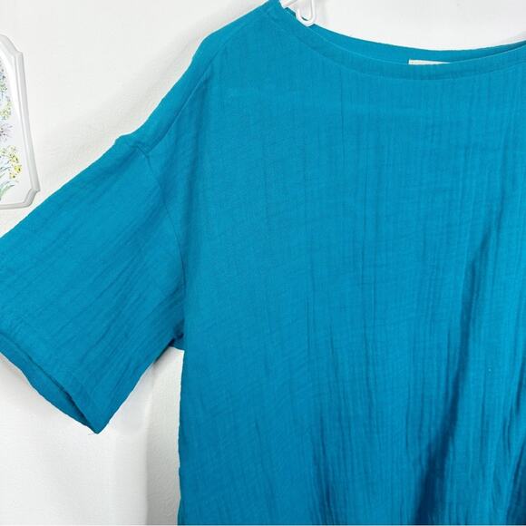 Eileen Fisher Size Small Boat Neck Boxy Organic Cotton Short Sleeve Top - Picture 3 of 7